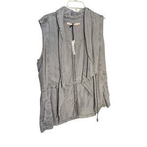 Max Jeans Womens Denim Vest Jacket Drape Open Front Military Grey Sz Medium NWT